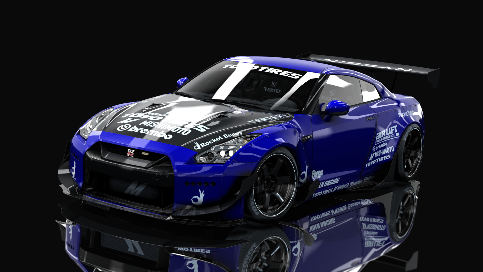 Nissan GT-R35 Rocket bunny By HitachiMedia & BucketRain, skin bleu brillant