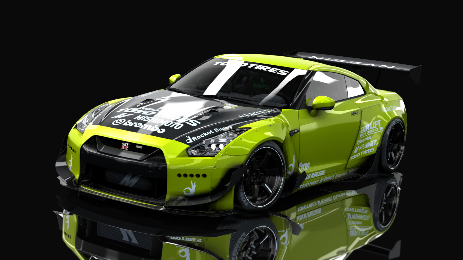 Nissan GT-R35 Rocket bunny By HitachiMedia & BucketRain, skin toxic_green